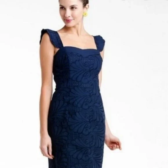 Lilly Pulitzer | Dresses | Lilly Pulitzer Sabrina Navy Cotton Eyelet Sheath  Dress W Ruffled Straps Sz 4 | Poshmark